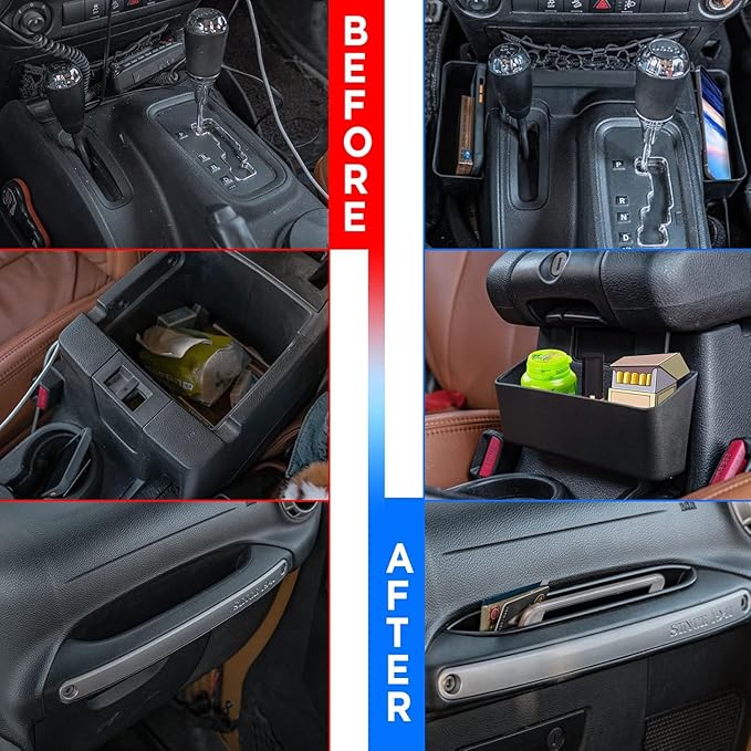 3PCS Gear Shift Console Side Tray Organizer, Center Console Hanging Storage Box, Passenger Side Co-Pilot Organizer Compatible with 2011-2018 Jeep Wrangler JK JKU Interior Accessories