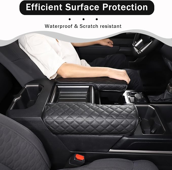 2PCS Center Console Armrest Cover for Toyot@ Tundra 2022-2025 /Sequoia 2023-2025 Accessories, Leather Front Seat Armrest Box Cushion Protector Waterproof Anti-Scratch (Left-Hand Drive)