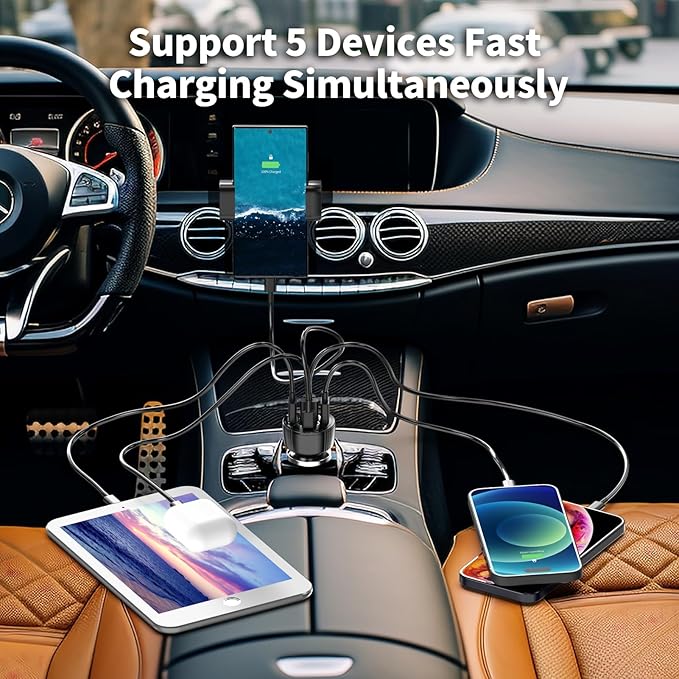 USB C Car Charger Adapter, PD 3.0 Charger, 5 USB QC 3.0 Car Phone Chager Fast Charging for iPhone 17, Galaxy S24 and Other USB Device. (2Pack)