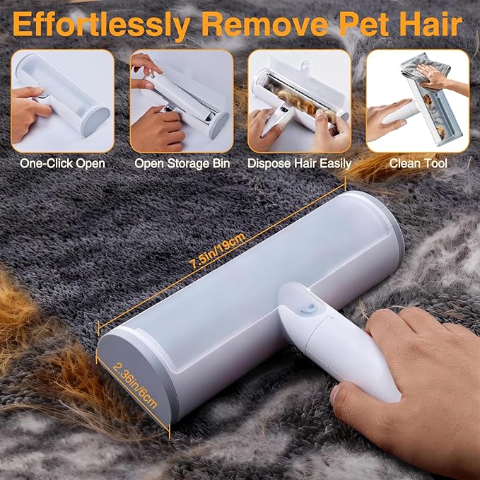 2 in 1 Pet Hair Removal Set, Reusable Dog Hair Remover & Cat Hair Remover, Pet Hair Remover with Roller & Glove, Pet Hair Removal Tool for Clothing, Couch, Furniture & Laundry