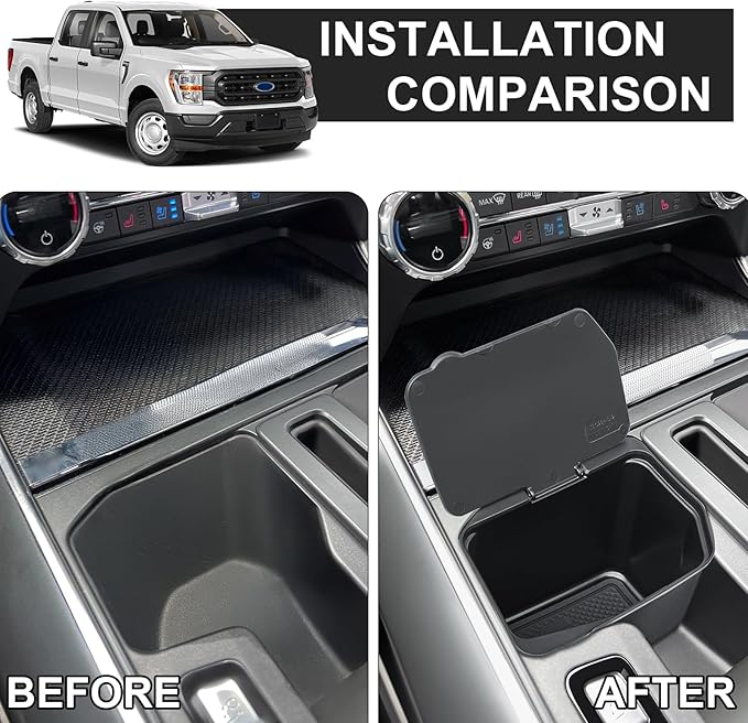 Center Console Coin Box Organizer Compatible with Ford F150 2021-2026 & F150 Lightning 2022-2026 Interior Accessories Coin Holder Secondary Storage Box ABS Plastic
