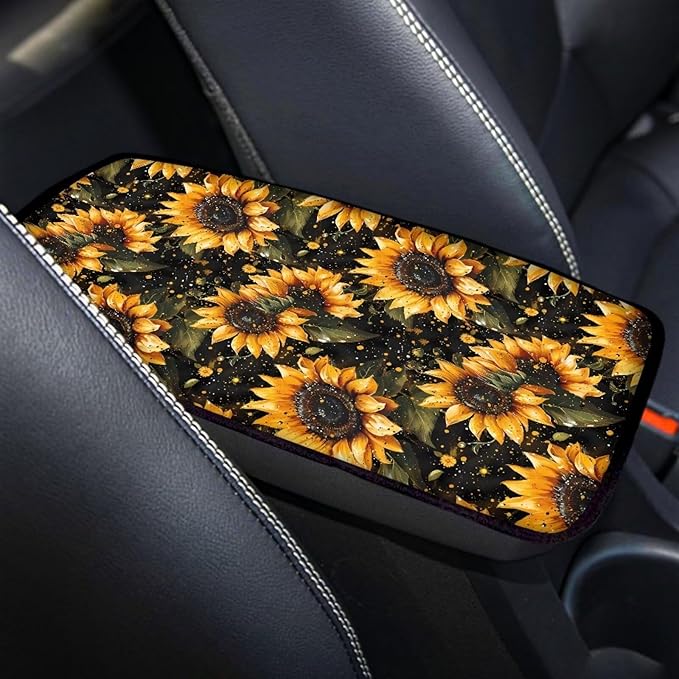 Dreaweet Sunflower Car Center Console Cover Cute Car Accessories for Women Soft Comfortable Car Armrest Cover Pad Center Console Cover Replacement