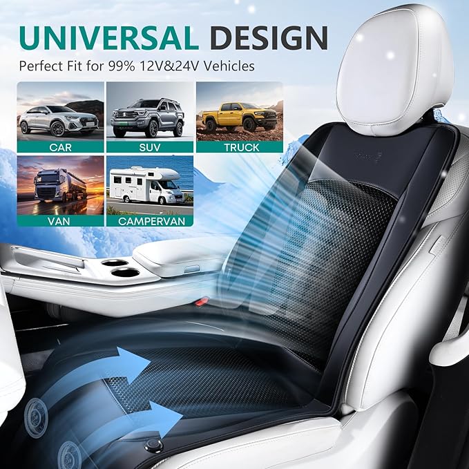 FLORICH Cooling Car Seat Cover, 12V/24V Car Seat Cooling Pad, Ventilated Seat Cushion with 2 Powerful Turbo Fans, 3-Speed Adjustable Cooling Car Seat Covers for Summer Driving Universal Fit for Car