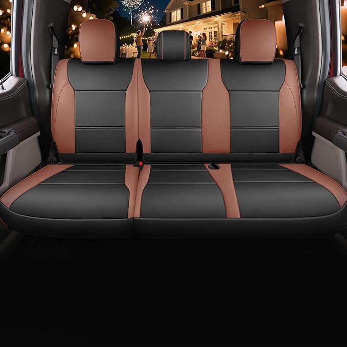 Red Rain F150 Leather Car Seat Covers Custom Fit for Ford F150 SuperCrew/CrewCab 2015-2025 XL XLT STX Pickup Truck Black and Brown Auto Seat Protector 5 Seater (F150-Black+Brown)