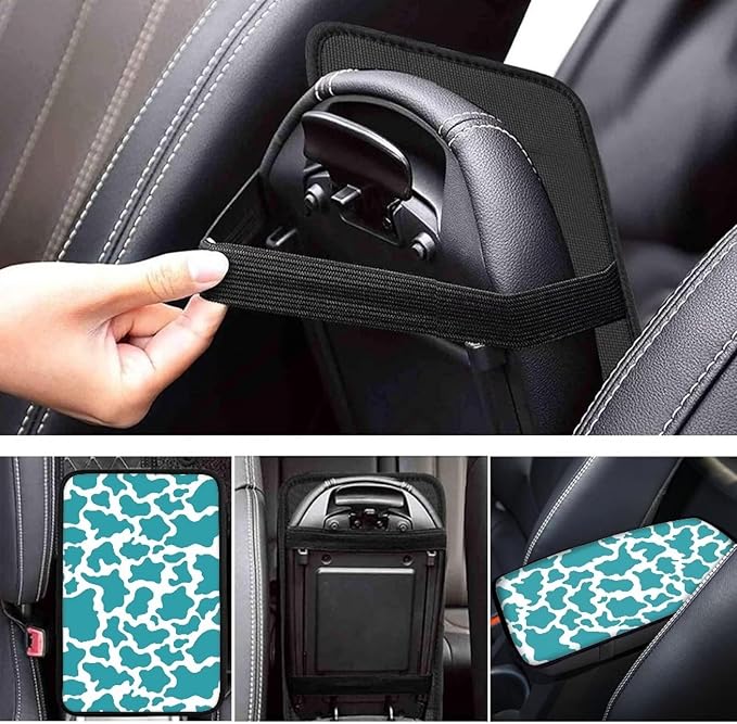 Dreaweet Car Center Console Cover Cute Blue Cow Print Car Accessories for Women Girly Universal Car Armrest Cover for Truck SUV Sedan,Car Arm Rest Cover Pad