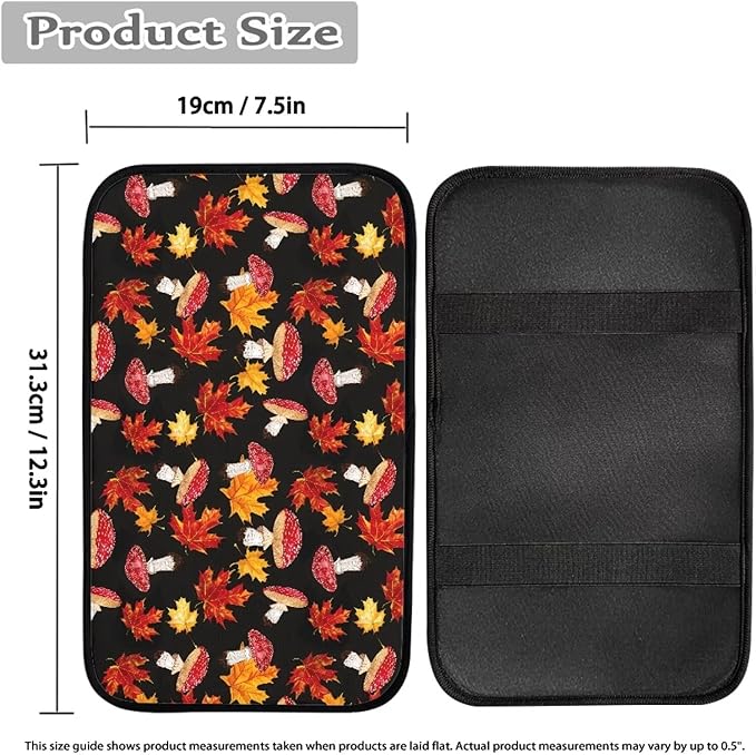 Maple Leaves Mushroom Vehicle Armrest Covers Armrest Seat Box Cover Protector Middle Storage Organizer Pad Aesthetic Interior Decor