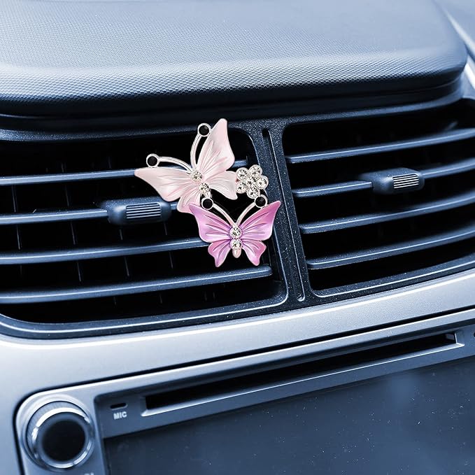 4 Pieces Car Aromatherapy Vent Clips Dual Butterfly Car Air Vent Freshener Perfume Clip Aroma Diffuser Decoration (Pink, Purple)