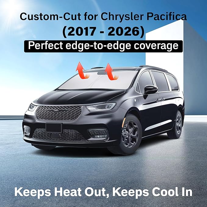 EcoNour Windshield Sunshade for Chrysler Pacifica 2017-2024 2025 2026, Sun Visor for Front Windshield & Window Sun Shade Cover, UV Heat Blocker & Protector, Car Accessories