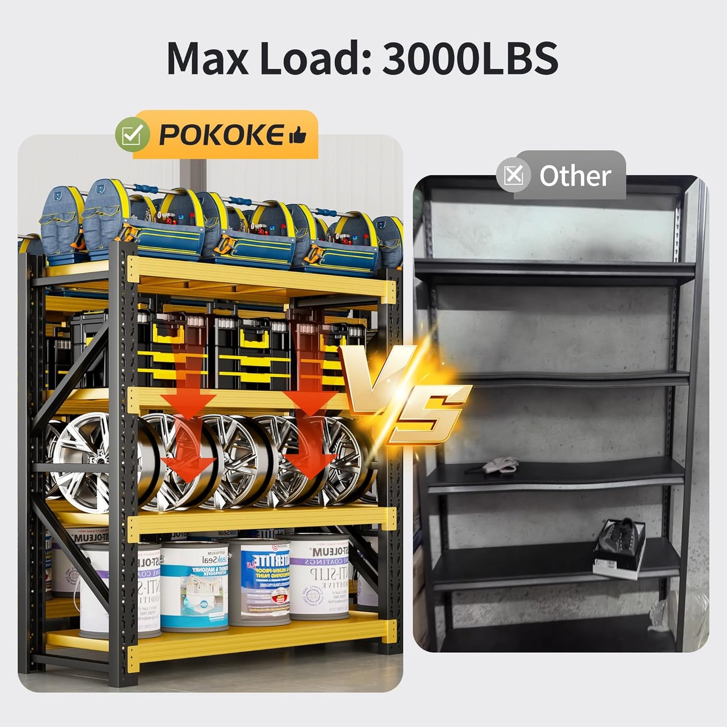 Garage Shelving Unit, 4 Tier Heavy Duty Racks, Easy Assembly, Metal Racks with Adjustable Shelves, 3000 LBS Load Capacity,for Warehouse,Basement (Black&Yellow, 19.7" D x 31.5" W x 63" H)