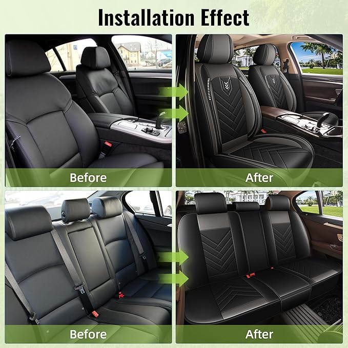 AOMSAZTO Car Seat Cover for Chevrolet Chevy Equinox 2007-2025 2026 Full Set, Leather Car Seat Protector Waterproof, Non Slip Car Seat Cushion, Interior Seat Covers Automotive Accessories - Black&Grey