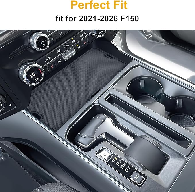 PIMCAR Center Console Cover for 2021-2026 Ford F150 &2022-2025 F150 Lightning XLT Pro Hidden Panel Secret Pocket Lid with USB Hole Interior Accessories (Fits into The Open Pocket in Front of Shifter)