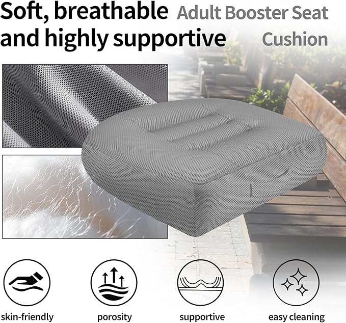 Height-Adjustable Seat Cushion-15.7x15.7x4.7inches Improved Model with Adjustable Height Breathable Nylon mesh Fabric Ergonomic Design Suitable for use in Cars, Offices, and Outdoors