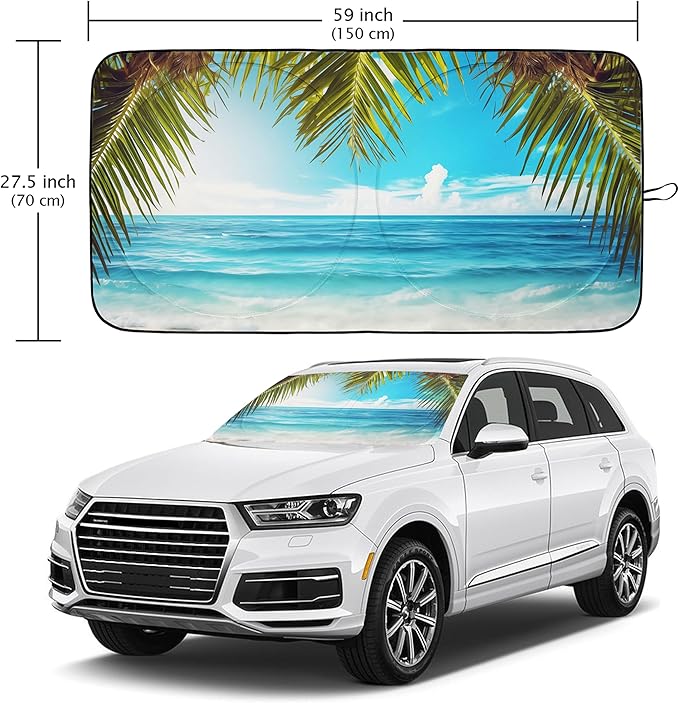 Funny Skull Beach Car Windshield Sun Shade Foldable Sunshade Front Window Cover Sun Visor Protector Accessories (59x27.5 inches)