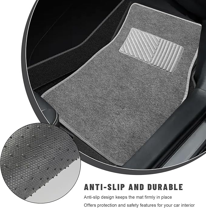 Sun Walker 4 PCS Car Floor Mats, Waterproof Anti-Slip Front & Rear Car Carpets with Driver Heel Pad, All Weather Floor Protective Pads Universal for SUVs Trucks Sedans Vans (Gray)