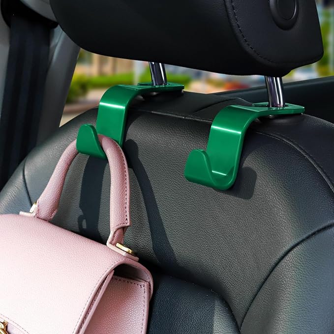 Soleebee 4 Pack Car Headrest Hooks - Universal Auto Hooks, Back Seat Hangers, Storage Organizer (Green)