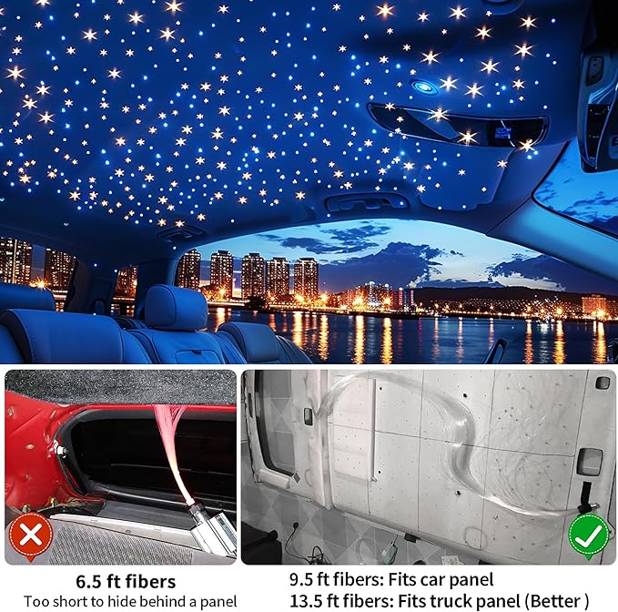 Starlight Headliner Kit 550 Piece Twinkle 0.03in*9.8ft/0.75mm*3m, 16W Starlight Headliner Music/Voice Activated Star Lights for Car, VASTFIRE RGBW Starlights for Theater Game Bed Room Ceiling