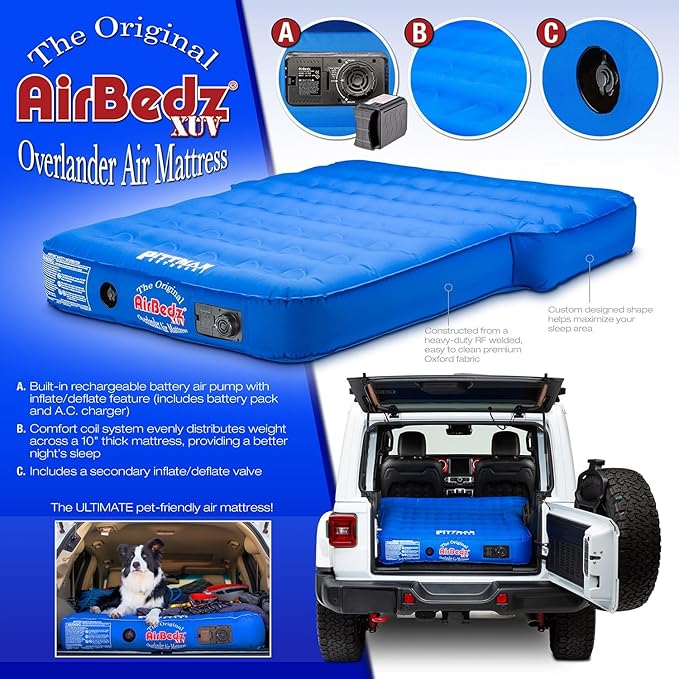 Pittman Outdoors AirBedz PPI-XUV Rear Seat Mattress for SUV and Crossover Vehicles (with Built-in Rechargeable Battery Air Pump) , Blue