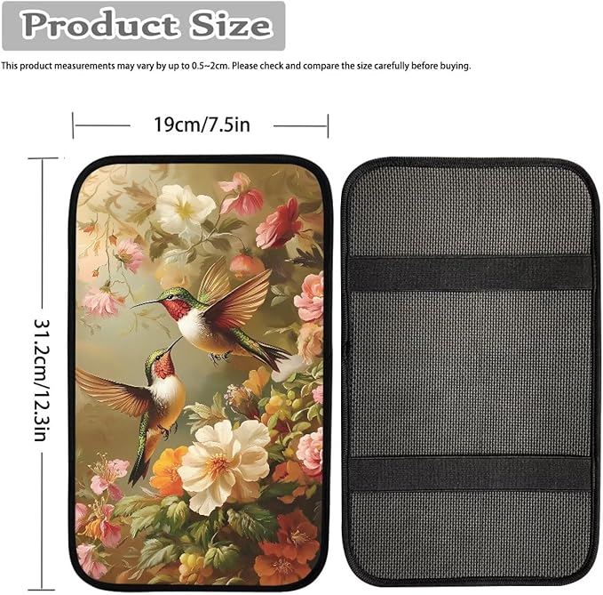 Dreaweet Car Center Console Cover Pad Hummingbird Flower Car Accessories for Women Softness Car Arm Rest Cushion Cover Universal Armrest Cover for Car SUV Sedan