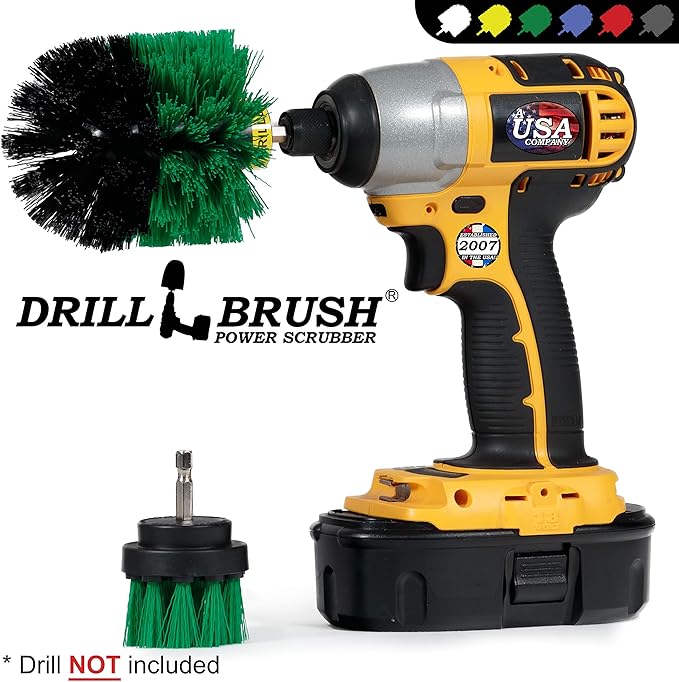 2 Piece Green Medium Stiffness Drill Rotary Cleaning Drillbrushes for Cleaning Kitchen, Cabinet, Counter, Linoleum, and General Purpose Scrubbing by Drillbrush