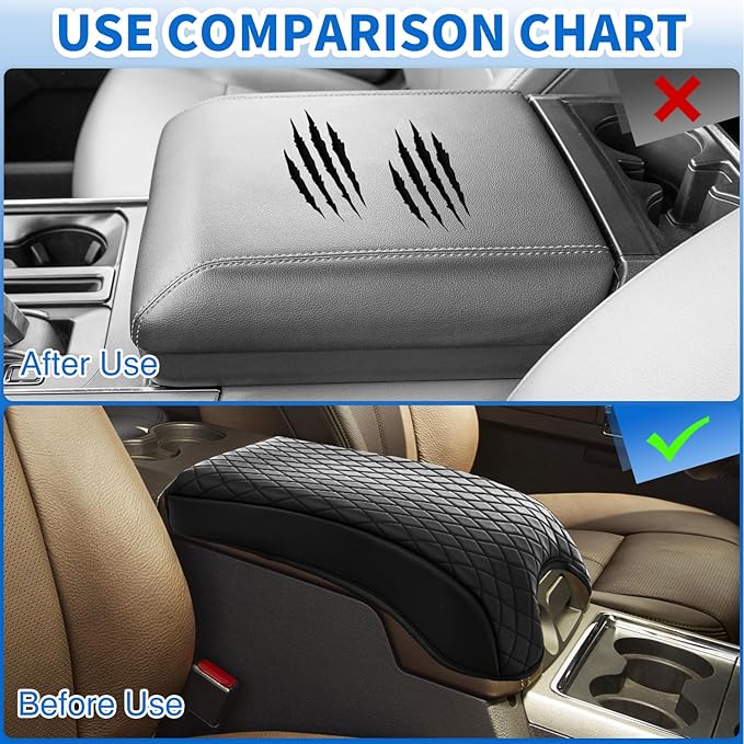Nilight Center Console Cover Compatible with 2015-2020 Ford F150 2017-2022 F250 F350 F450 PVC Leather Armrest Cover for Car Middle Center Console Pad Car Armrest Box Cover(Bucket Seat Only) -Black