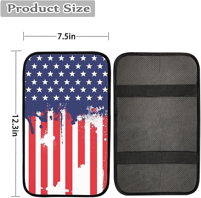 Dreaweet American Flag Car Armrest Cover Patriotic Car Accessories Interior for Women Men,Universal Armrest Cover for Car Center Console Replacement for Truck SUV Sedan