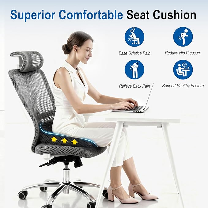 Car Seat Cushion: Ergonomic Memory Foam Cushion for Driving and Long Drives, for Sciatica and Back Pain, Seat Pillow for Car, Truck, Office Chair, Home, Wheelchair- Black