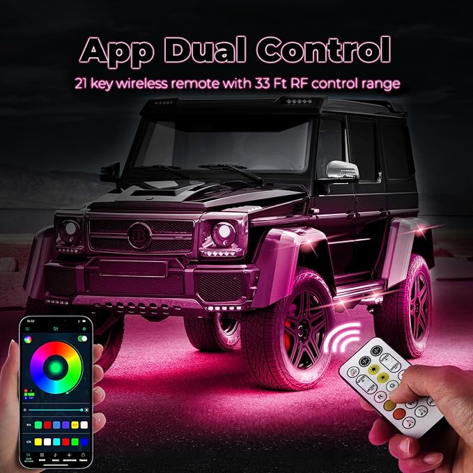 4 Pods Full Angle RGB Rock Lights Compatible with 12V Trucks Jeep UTV SUV ATV Boat Golf Cart, Waterproof Multi-Color, App/Remote Control Led Rock Lights with Music Mode(Patented)