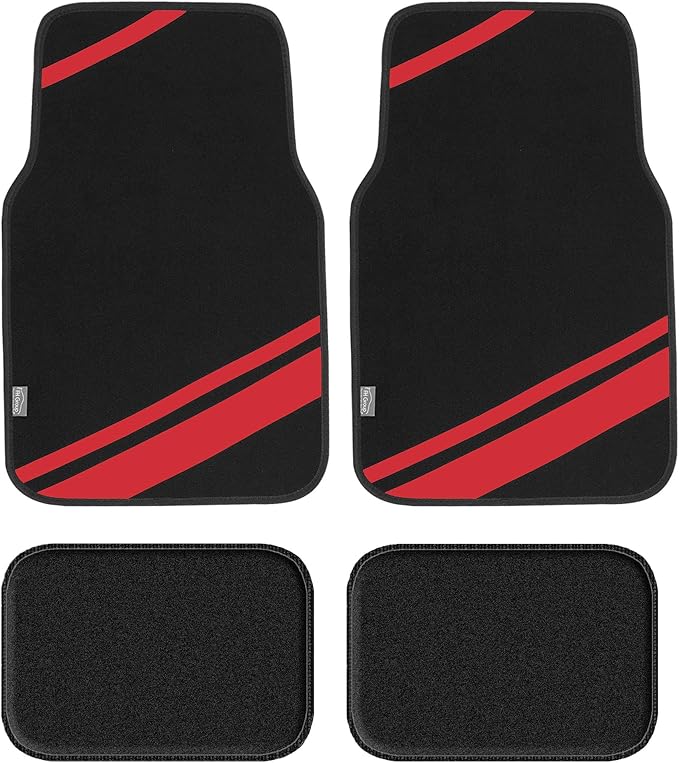 FH Group Car Floor Mats - Carpet Floor Mats for Cars, Universal Fit Automotive Floor Mats, All Purpose Car Floor Mats, Carpet Protector Mat for Most Sedan, SUV, Truck Floor Mats Red