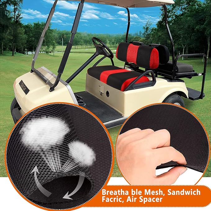 Golf Cart Washable Seat Cover Kit, 2 Passager Front Seat Covers Fit for Club Car DS OEM Ordinary Seat Cushion