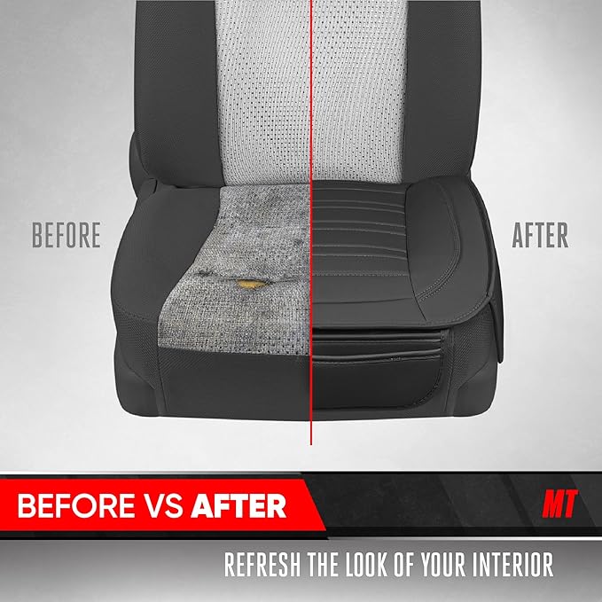 Motor Trend Seat Covers for Cars Trucks SUV, Faux Leather 2-Pack Black Padded with Storage Pockets, Premium Interior Car Seat Cover