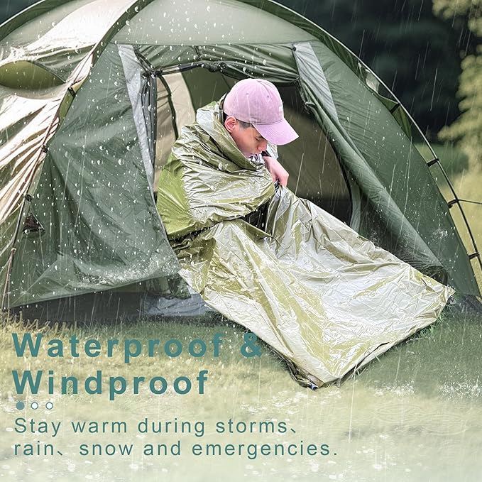 Emergency Sleeping Bag Survival Bag 3 Pack | Thermal Waterproof Mylar Bivy Sack for Adults | Portable Emergency Sleeping Bags for Survival, Extreme Cold, Camping, Hiking, and Outdoor Emergency Gear