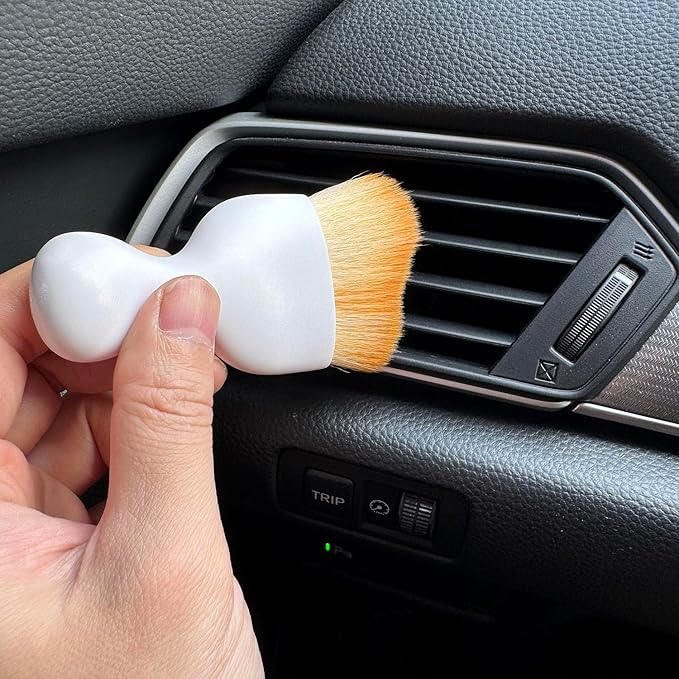 Car Detailing Brush, Soft Bristle Cleaning Brush, Scratch-Free Auto Duster Tool for Dashboard, Air Vents, Leather & Interior Cleaning (White&Brown)