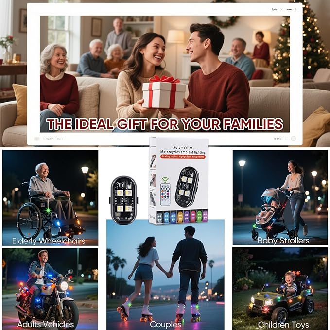 Upgraded 4LEDs 4PCS Wireless LED Strobe Lights with Remote Control, 8 Colors Type-C Rechargeable Led Lights Anti Collision Warning Light for Car Motorcycle Bike Drone Aircraft