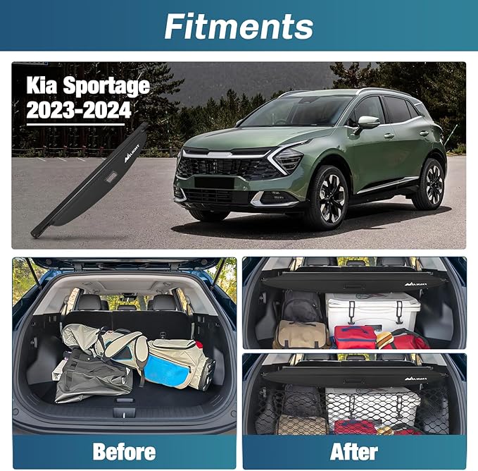 Nilight Trunk Cargo Cover for Kia Sportage Accessories 2023 2024, Retractable Security Shade Rear Cargo Cover, with Trunk Storage Net, 1-Pack