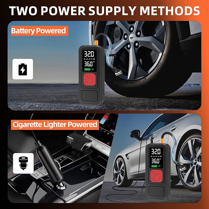 Y34 Tire Inflator Portable Air Compressor,4X Faster Inflation,10000mAh Cordless/12V DC 150PSI Air Pump for Car Tires with Digital Pressure Gauge/LED Light for Car,Motorcycle,Bike,Ball