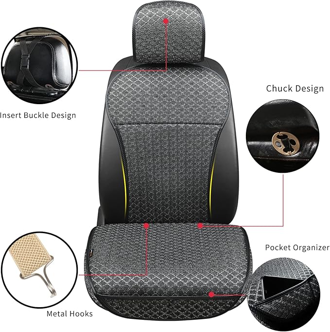 Breathable Car Seat Cover,Luxury Front Seat Cover,Durable and Non Slip,Polyester Silk Material, Universal Car Seat Cushion,Suitable for All Seasons,Airbag Compatible (Black，1PC)