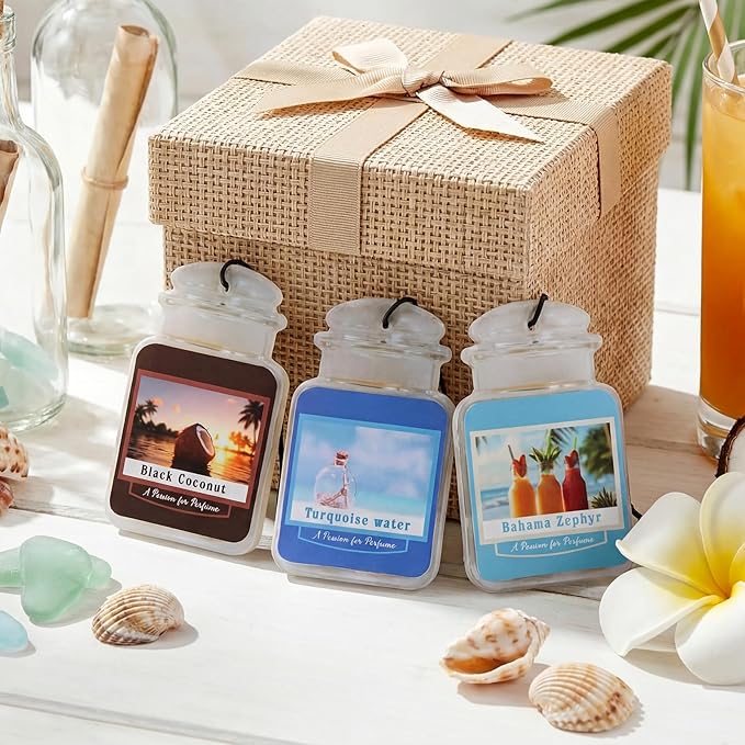 12 Pcs Car Freshener Air Freshener Paper Scented Hanging Car Accessories Fresheners for Interior Decor Bathroom Hanging Ornaments(Bahamas Black Coconut Turquoise Sky)
