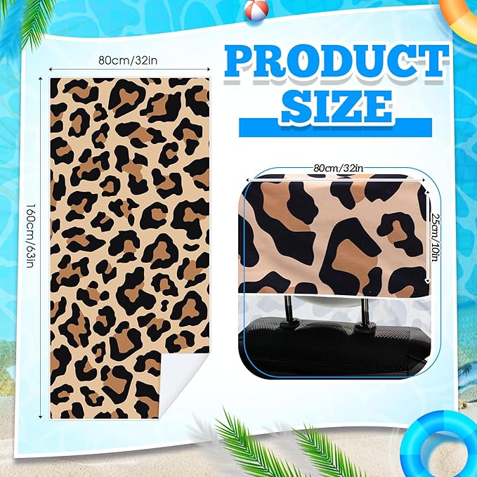2 Pack Car Seat Towel Covers with Storage Bag 63 x 32 Inch Athletic Running Towel Seat Sweat Washable Non Slip Cover Gift for Car Outdoor Sport Activities (Yellow Black Leopard Print)