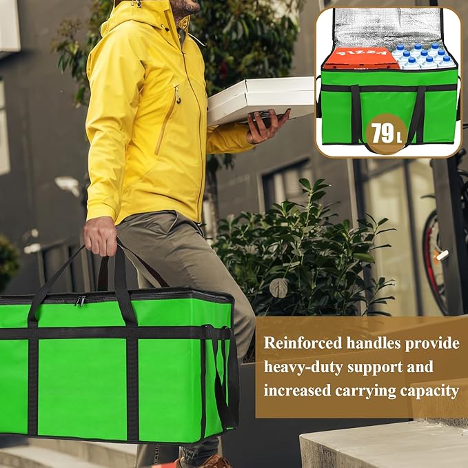 PEASUG Insulated Bags for Food Delivery, XXXL Pizza Delivery Bags, Large Capacity Cooler Bag Keep Food Warm for Grocery Shopping and Catering, Foldable, Heavy-Duty (Green)