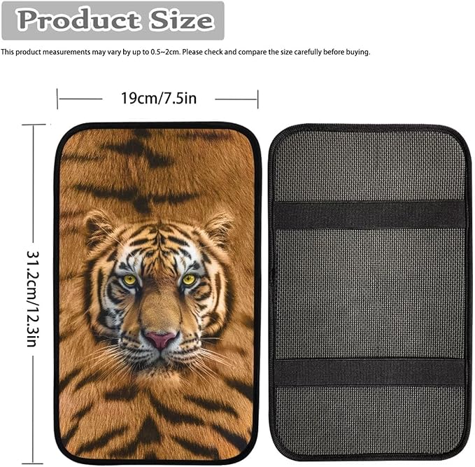 Tiger Print Car Armrest Pad for Men Soft Center Console Arm Rest Protector Cover Universal Car Interior Accessories for SUV Van Sedan Truck