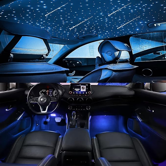 AKEPO 6W APP Meteor RGBW Fiber Optic 3in1 Lights Kit with Under Dash Car Interior Light, Shooting Star Effect+Music Sync Activated+450pcs 9.8ft/3m Fiber Optical Strands+28key RF Remote Control