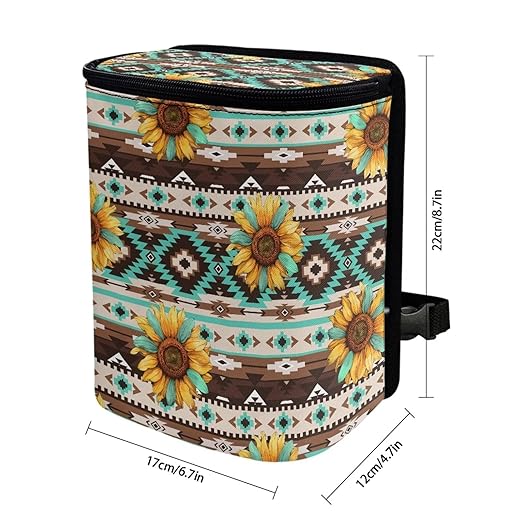 Aztec Sunflower Car Trash Can Auto Garbage Bag Car Trash Can with Lid Leak-Proof Car Storage Bag Garbage Bag Hanging for Headrest Portable Car Backseat Organizer