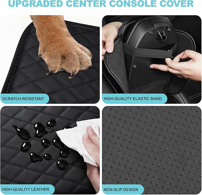 Center Console Cover Fit for Kia Sportage 2005-2025 with 2 Storage Bags Waterproof Leather Quilted Pattern Car Armrest Cover Cushion Anti - Slip(Black)
