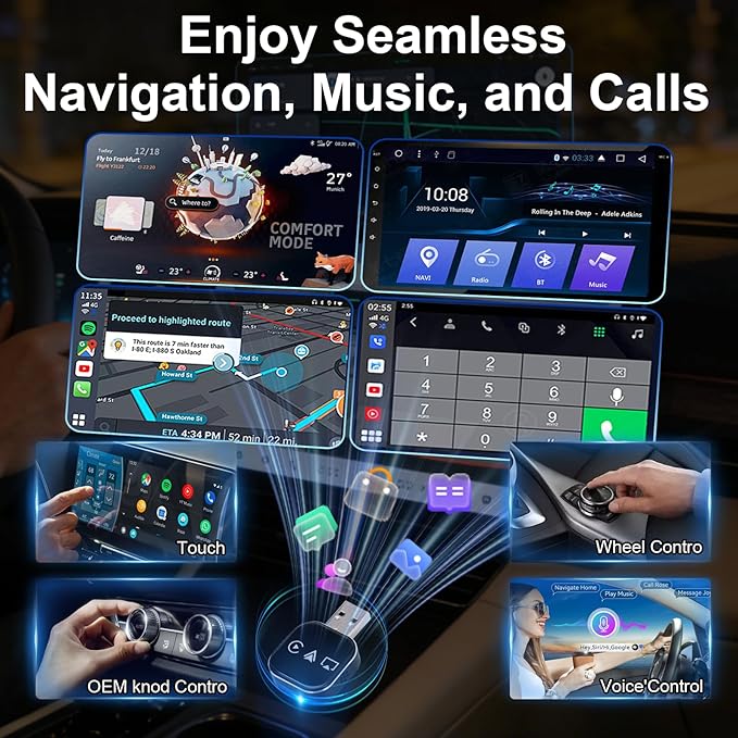 2026 Upgrade 3 in 1 CarPlay Adapter,Screen Mirroring Adapter for Car,Adapter for iPhone/Apple/Android Phone to Car Screen, Auto Connect(Black)