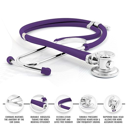 ASA TECHMED Nurse Essentials for Work Starter Kit, Stethoscope, Blood Pressure Monitor, Otoscope, Tuning Forks and More. 18 Pcs Doctor Kit, Nurse Gift (Purple)