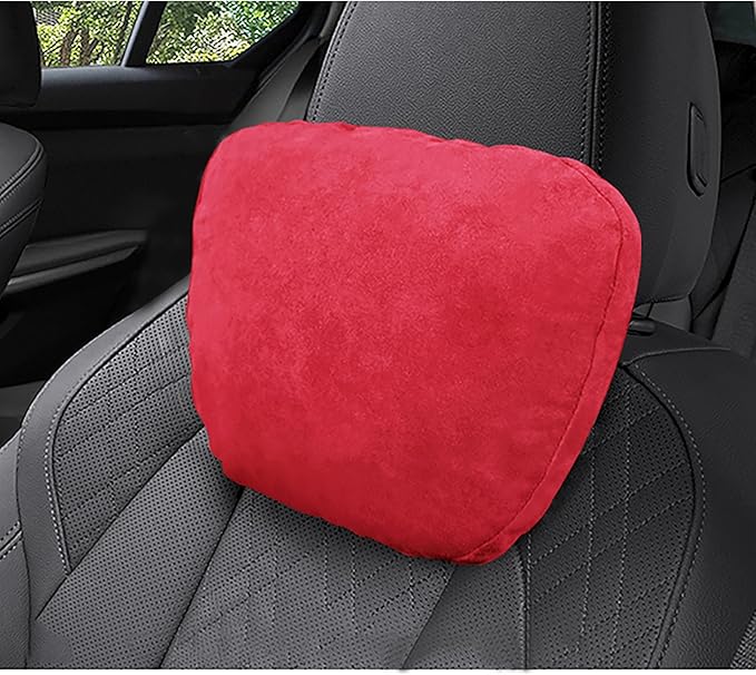 2pcs Car Neck Pillow for headrests,Support Drive Seats Head Cushion Pillows,Superfiber Suede,Plant-Based Polyester,Thickness & Height Adjustable,11.8x7.5,Inner Liner fillable(Bright Red)