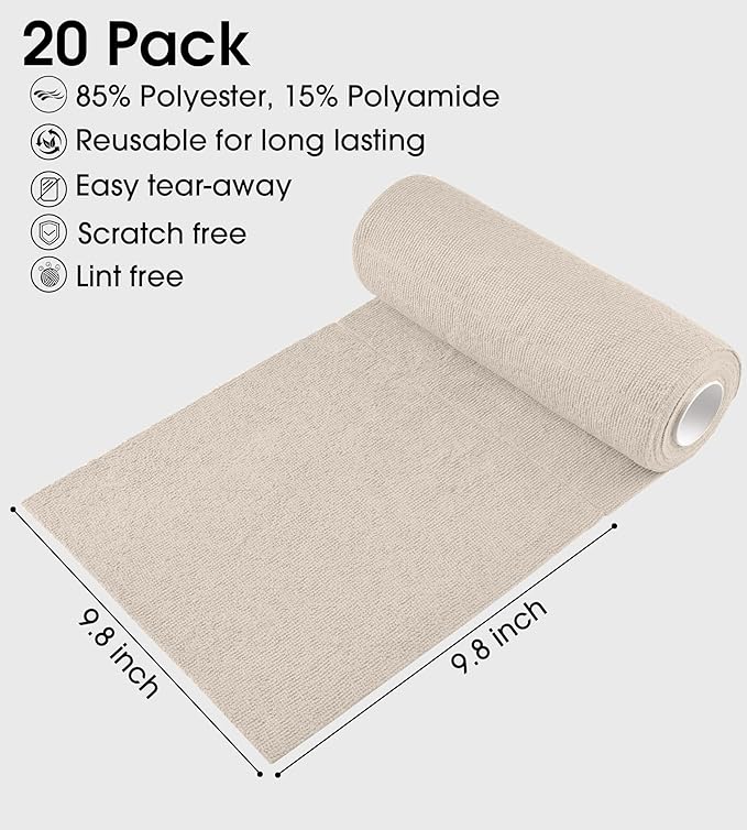 KitchLife Microfiber Cleaning Cloth Roll - Tear-Away Reusable Microfiber Paper Towels, Lint-Free, Washable, 20 Sheets for Kitchen, Car, Dishes, and Sensitive Surfaces (Sand Beige)