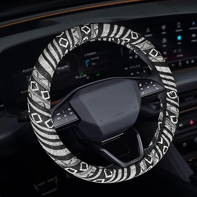 Boho Steering Wheel Cover, Steering Wheel Cover Women, 15 inch Hippie Style Protector Covers, Universal Ethnic Flax Cloth Car Accessories Universal for SUV Van Truck (Hippie-E)