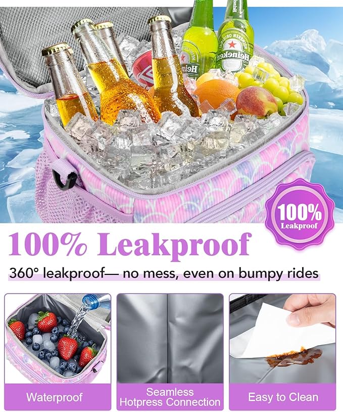 Insulated Lunch Bag for Women - Leakproof Lunch Box Soft Cooler Tote, Adjustable Strap, Reusable Lunch Box for Work Office Picnic Beach Travel-Corduroy Colorful Fish Scales