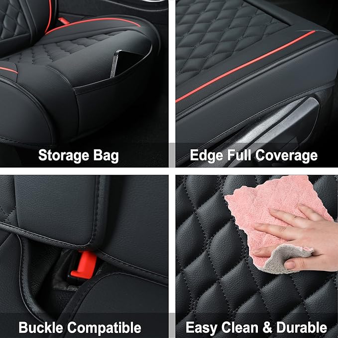 Car Seat Covers Full Set,Universal Fit for Most Cars,SUV,Sedans and Pick-up Trucks,Automotive Vehicle Faux Leather Cushion Covers for 5 Passenger Cars(Full Set,Black/Red)